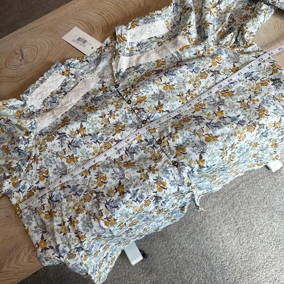 Polagram Then it Did Cotton Button Front Long Sleeve Floral Blouse 1XL - Picture 10 of 11